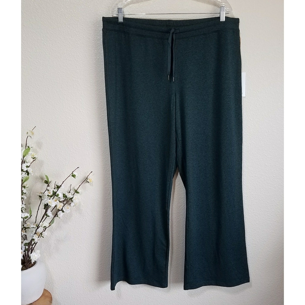 Quince Flowknit Wide Leg Pants in Heather Green